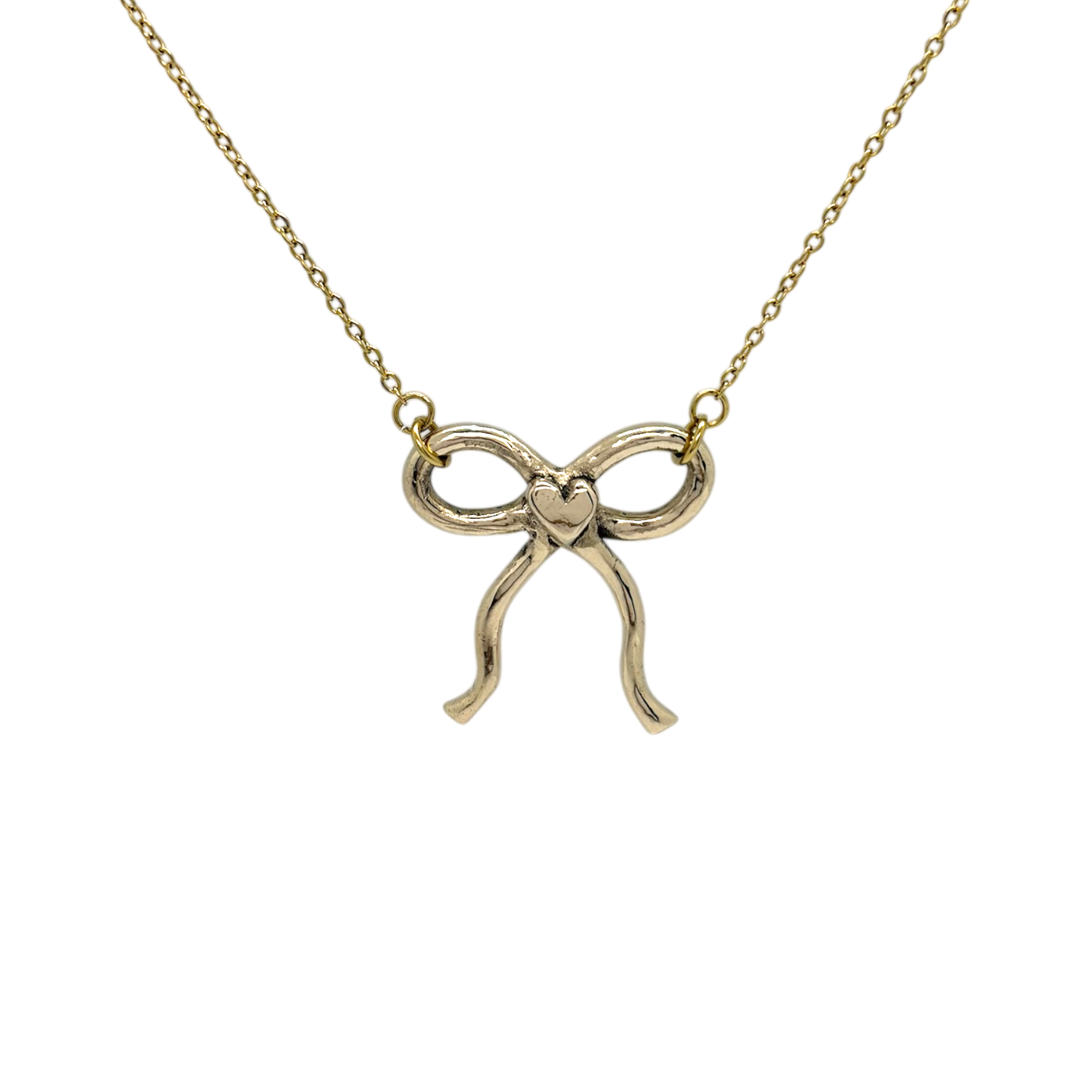 Heart bow charm necklace