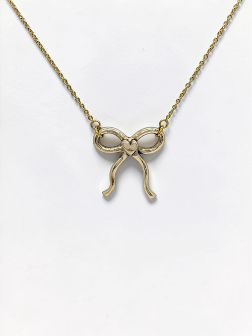 Heart bow charm necklace